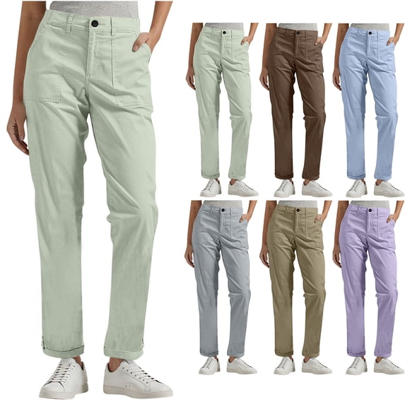 Casual Work Pants with Belt Pockets Elastic Waist Solid Color Trousers Slacks Office Clothes Professional Style Gifts for Women | CSEONE,Brown L