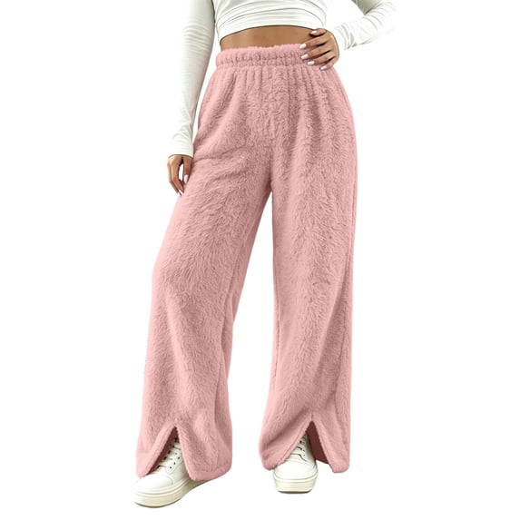 Elastic Waist Pants for Women Baeitkot Solid Color Relaxed Fit Trousers with Side Pockets for Lounge Pink M