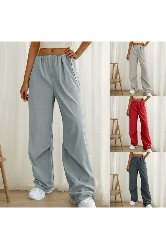 Elastic Waist Pocket Pants Women Fashion Leisure Drawstring Trousers Solid Color Straight Leg Lounge Pants Casual Daily Work Office Practical Gifts for Women | CSEONE,Beige L