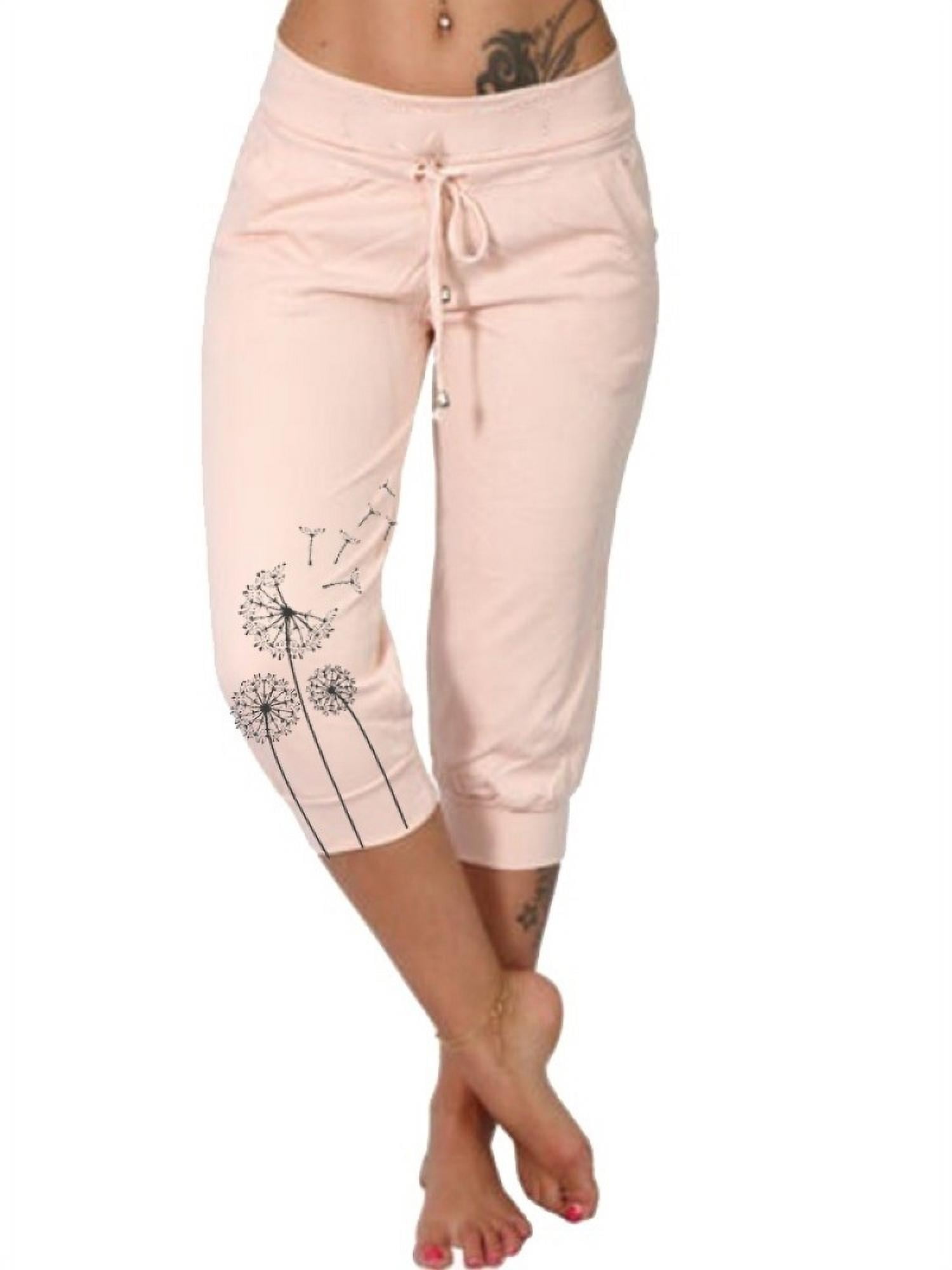 Elastic Waist Print Casual Pants Women KneeLength Capris