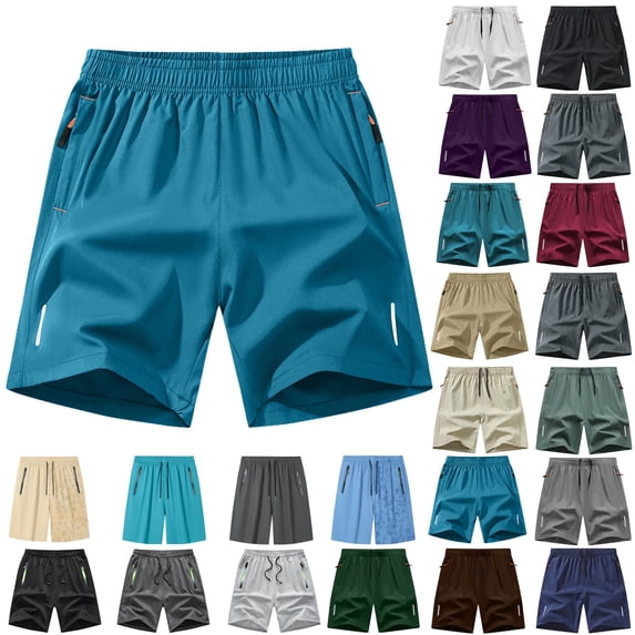 Elastic Waist Shorts Pants for Men with Zipper Pockets Workout Running Quick Dry Summer Casual Pull On Mens Beach Shorts Pant