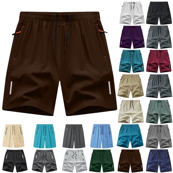 Elastic Waist Shorts Pants for Men with Zipper Pockets Workout Running Quick Dry Summer Casual Pull On Mens Beach Shorts Pant