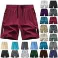 thumbnail image 1 of Elastic Waist Shorts Pants for Men with Zipper Pockets Workout Running Quick Dry Summer Casual Pull On Mens Beach Shorts Pant, 1 of 5