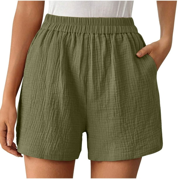 Elastic Waist Shorts for Women with Pockets Loose Shorts Summer Casual Solid Color Womens Wide Legs Short Pants Army Green L Walmart Business Supplies