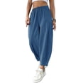 thumbnail image 1 of Elastic Waist Solid Color Women Casual Ankle Pants High Waist Baggy Harem Capris, 1 of 5