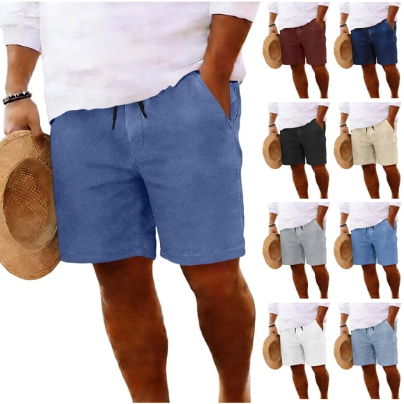 Vhkiploz Plus Size Summer Board Shorts for Men's Drawstring Wide Leg Bermuda Shorts Solid Color Elastic Beachwear with Side Pockets, S-4XL