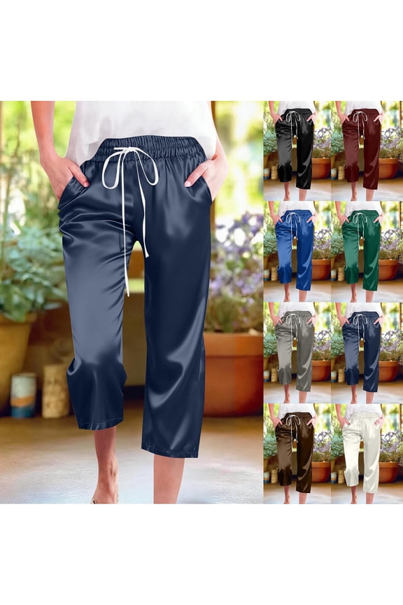 Elastic Waist Straight Leg Pants with Pockets, Women's Casual Trousers Slacks Work Pants, Comfort Fit Office Wear, Business Casual Gifts for Women | CSEONE,Blue XL
