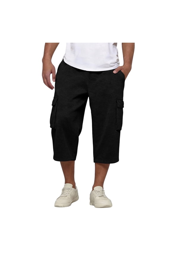 Elastic Waist Stretch Cargo Pants for Men, Relaxed Fit Baggy Lightweight Pants with Pockets, Casual Trousers Ideal for Daily Wear, Work & Vacation Xxl Black