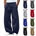 thumbnail image 1 of Elastic Waist Sweatpants for Men Drawstring Wide Leg Curved Seam Design Loose Straight Leg Draped Casual Streetwear Solid Color long Pants with Side Pockets, 1 of 6
