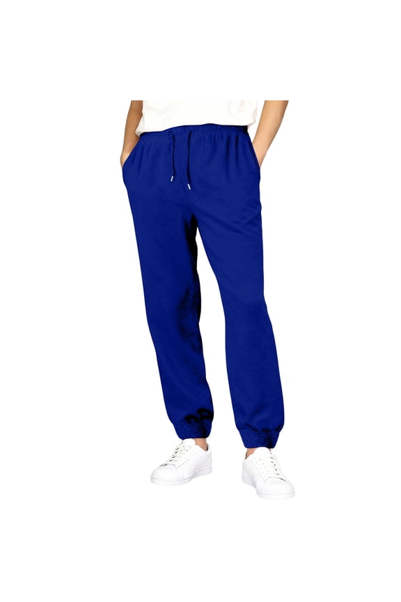 Elastic Waist Sweatpants for Men - Classic Fit Casual Lounge Cozy Drawstring Sweat Pants Joggers with Pockets Royal Blue S