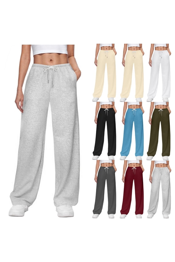 Elastic Waist Sweatpants with Side Pockets, Women's Relaxed Fit Casual Lounge Pants Drawstring Joggers, Cozy Gifts for Women | CSEONE,Black L