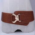thumbnail image 1 of Elastic Waist Trainer Belt - Women's Adjustable Corset for Dresses Jeans (Slimming & Tummy Control) Under 5$, Hontri Buckle Wide Women Belt Faux Leather Elastic , Brown, One Size, 1 of 5