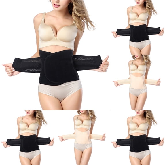 Elastic Waist Trimmer Belt for Women, Adjustable Hook and Loop Abdominal Support Belt with Breathable Mesh, Postpartum Belly Band for Lower Back Support and Slimming-Beige