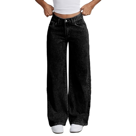 Elastic Waist Wide Leg Baggy Denim Jeans Pants For Girls Kids Casual Wear