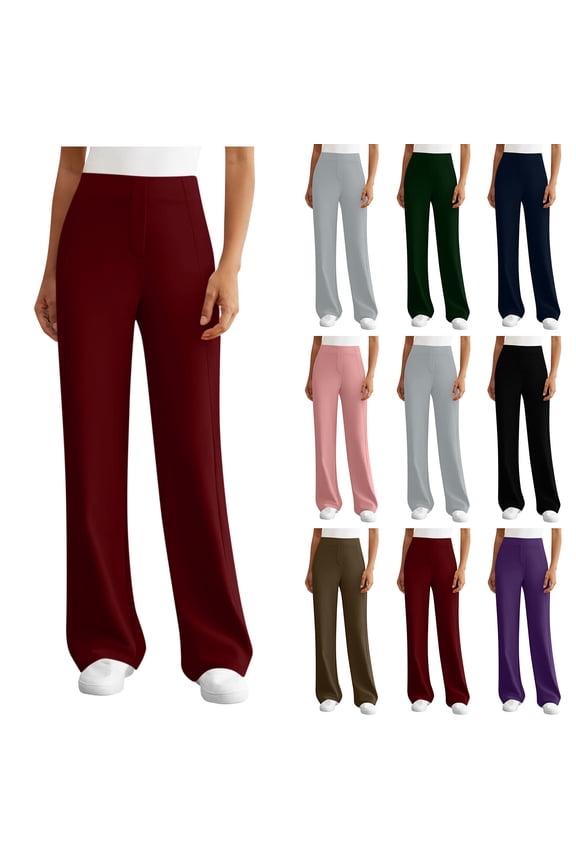 Elastic Waist Wide Leg Pants with Pockets, Fold Design Trousers, High Waisted Casual Work Pants for Women, Plus Size Office Slacks, Business Casual Gifts for Women | CSEONE,Army Green L