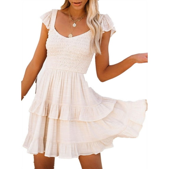 Elastic Waist Women Flared Mini Dress