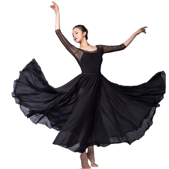 Elastic Waist Women Ladies Adult Chiffon Swing Full Circle Long Contemporary Dance Skirt
