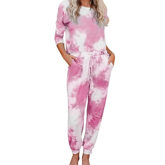 Elastic Waist Women Tie-Dye Print Sport Set Sleepwear Nightwear