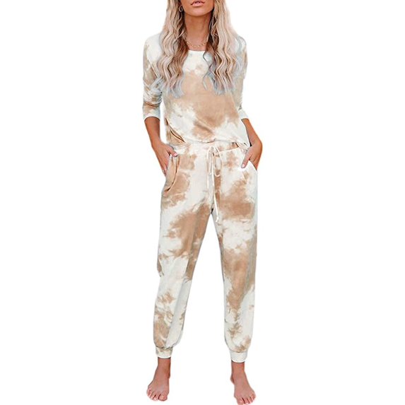 Elastic Waist Women Tie-Dye Print Sport Set Sleepwear Nightwear