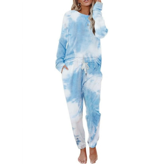 Elastic Waist Women Tie-Dye Print Sport Set Sleepwear Nightwear
