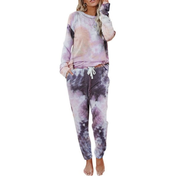 Elastic Waist Women Tie-Dye Print Sport Set Sleepwear Nightwear