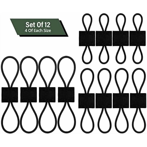 Elastic Webbing Binding Ribbon Multipurpose Backpacks Attachments Tactical Molle Backpack Accessories, Tactical EDC Gear (12 Pieces Black 3 Size Kit)