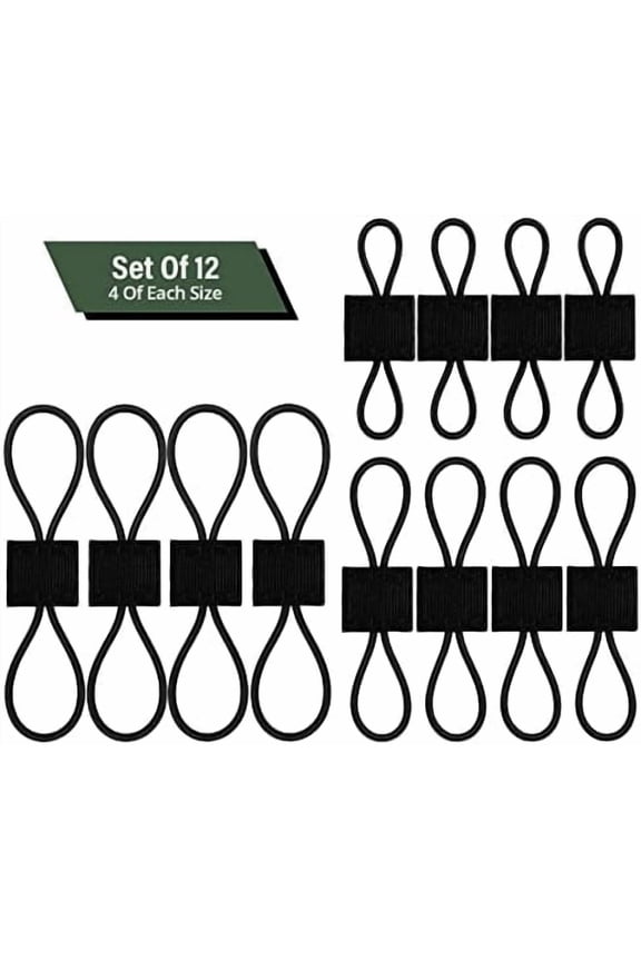 Elastic Webbing Binding Ribbon Multipurpose Backpacks Attachments Tactical Molle Backpack Accessories, Tactical EDC Gear (12 Pieces Black 3 Size Kit)
