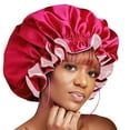 thumbnail image 1 of Elastic Wide Band Silk Sleep Cap qinhaie Shower Cap for Women, Large Reusable Bath Bonnet with Elastic Band, Hair Protector for Long Hair Wine Red One Size, 1 of 4