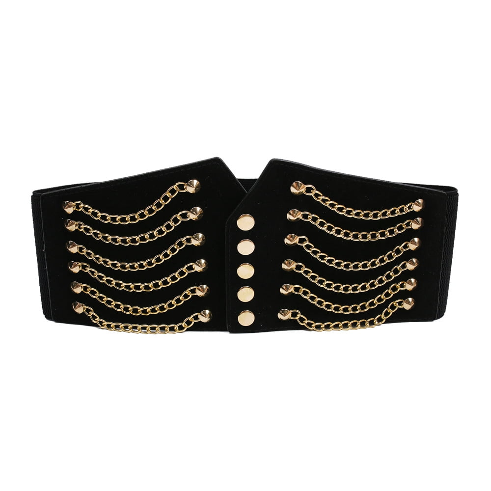 Elastic Wide Waist Belt with Rivet Chains for Dresses Punk  display picture 3
