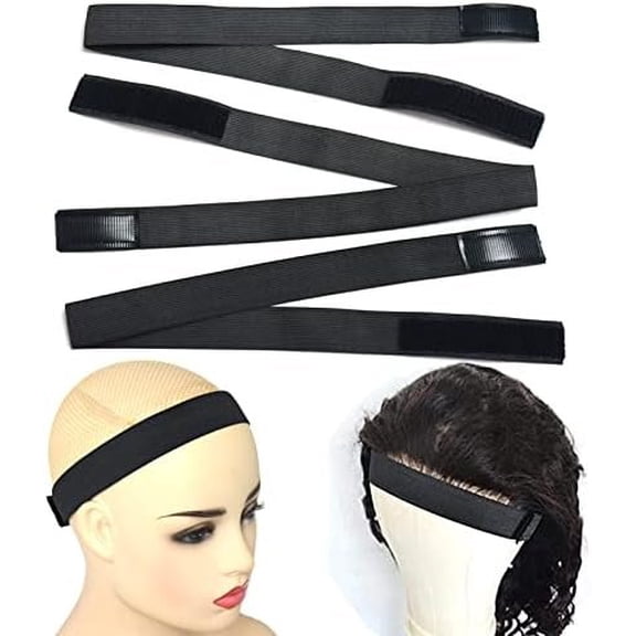 Elastic Wig Bands - Adjustable, Thick & Comfortable, 3 count (Black)