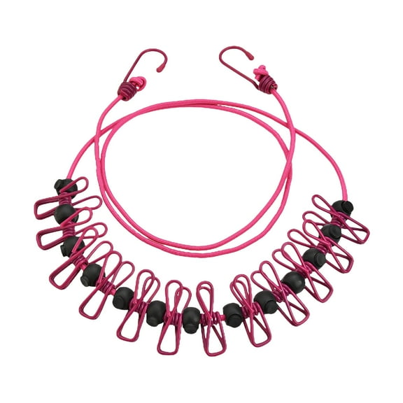 Elastic Windproof Belt Positioning Buckle Clothespin Clothesline Rose Red, Portable Elastic Travel Clothesline with 12Pcs Clothespins Travel Gadgets Retractable Elastic Laundry Clothes Line