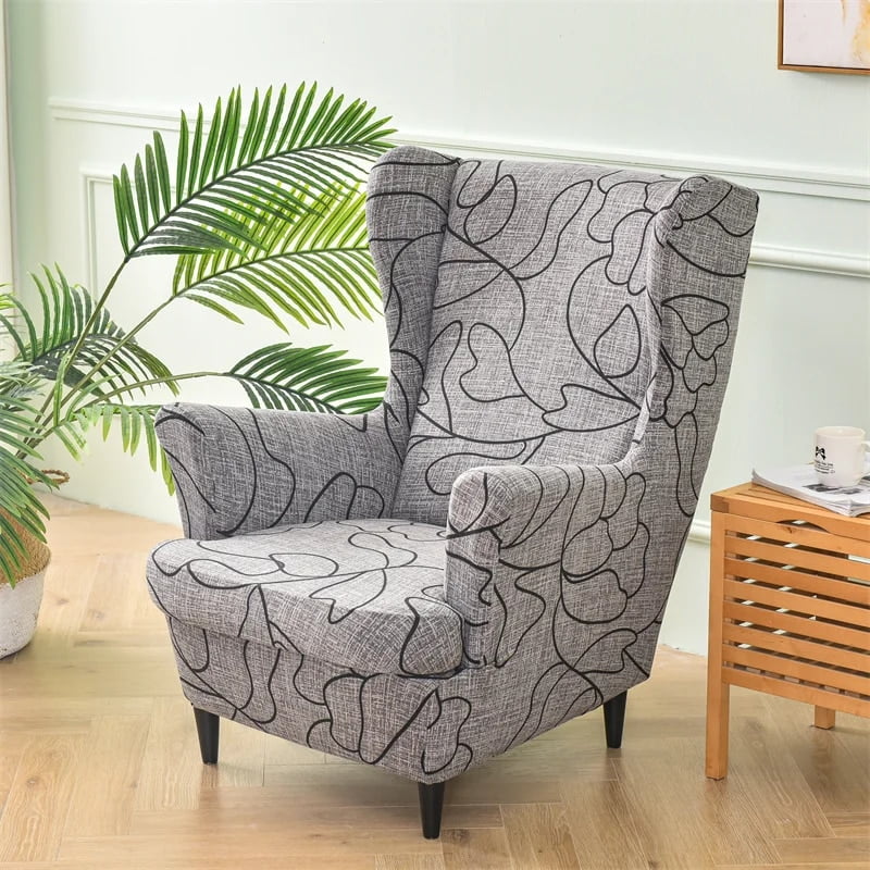 Elastic Wing Chair Cover Printed Wingback Sofa Slipcovers Stretch