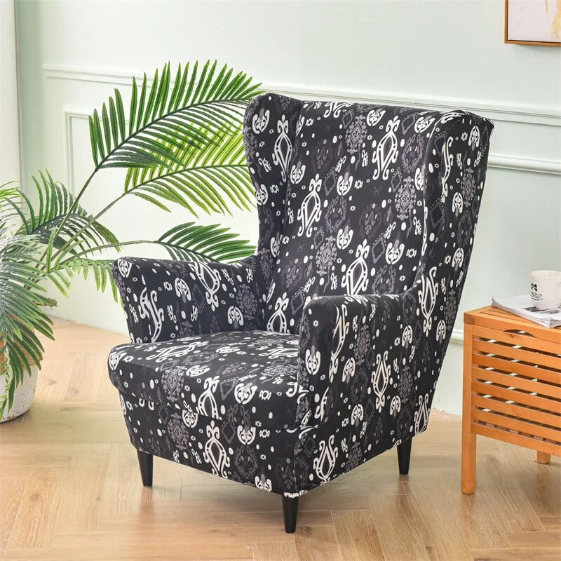 Elastic Wing Chair Cover Printed Wingback Sofa Slipcovers Stretch