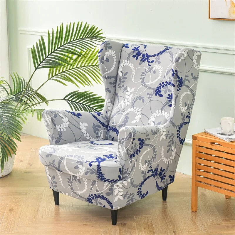 Elastic Wing Chair Cover Printed Wingback Sofa Slipcovers Stretch ...