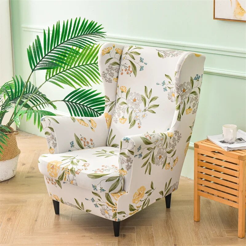 Elastic Wing Chair Cover Printed Wingback Sofa Slipcovers Stretch