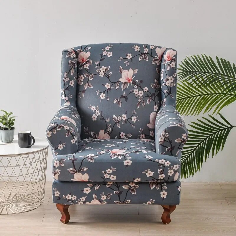 Elastic Wing Chair Covers Floral Print Stretch Wing Back Slipcovers ...