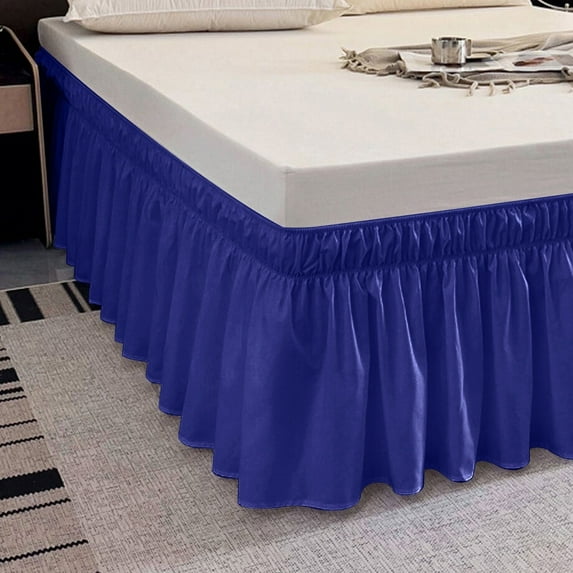 Elastic Wrap Around Bed Skirt Dust Ruffle Smooth Soft Bed Frame Cover 15-inch Drop (King, Navy blue)