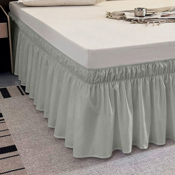 Elastic Wrap Around Bed Skirt Dust Ruffle Smooth Soft Bed Frame Cover 15-inch Drop (Twin, Gray)