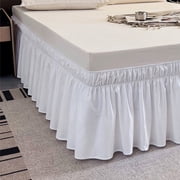 Elastic Wrap Around Bed Skirt Dust Ruffle Smooth Soft Bed Frame Cover 15-inch Drop Twin, White