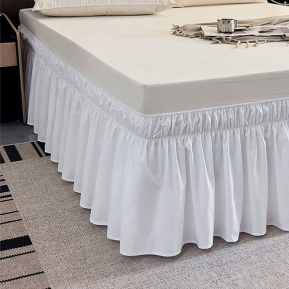 Elastic Wrap Around Bed Skirt Dust Ruffle Smooth Soft Bed Frame Cover 15-inch Drop (Twin, White)
