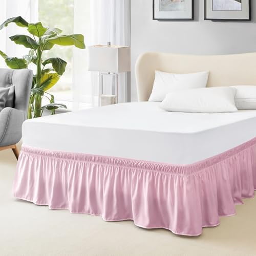Elastic Wrap-Around Bed Skirt - Twin Bed, 15-Inch Drop, Dusty Pink