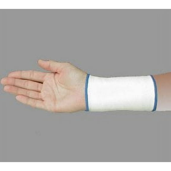 Alpha Medical Compression Wrist Sleeve – Soft Elastic Wrist Support Band with NO Thumb Hole for Typing, Weightlifting, Tendonitis, Arthritis, Sprain Pain Relief (Small   White w/ Blue Trim_
