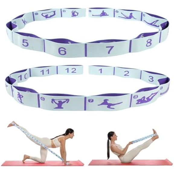 Elastic Yoga Stretching Strap with Loops, RibRave Stretch Straps for Physical Therapy, Pilates Stretch Band, Elastic Exercise Bands, Leg Stretching Strap, Stretch Resistance Bands for Exercise