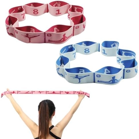 Elastic Yoga Stretching Strap with Loops, RibRave Stretch Straps for Physical Therapy, Pilates Stretch Band, Elastic Exercise Bands, Leg Stretching Strap, Stretch Resistance Bands for Exercise