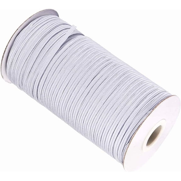 Elastic for Sewing 1/8 inch Elastic Cord Wide Braided Stretch Strap for DIY Sewing Crafting 100 Yards Flat (White, 6mm)