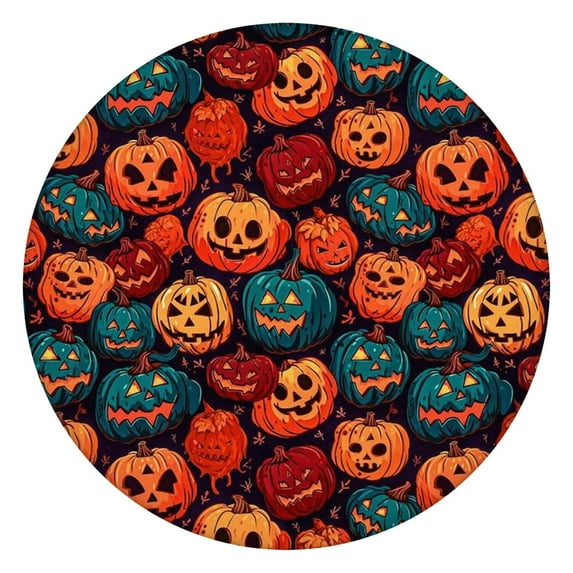 Elasticated Halloween Theme Round Tablecloth for 44 Inch Table - Stretch Border Provides Secure Fit for Party Dining