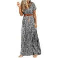 thumbnail image 1 of Elasticity Comfortable Short Sleeve V-Neck Print Casual Day Slit Dress For Women Everyday Wear Outfit Summer Maxi Dresses for Women Beach Vacation Clothes Long Floral Waist-Cinching Dress, 1 of 5