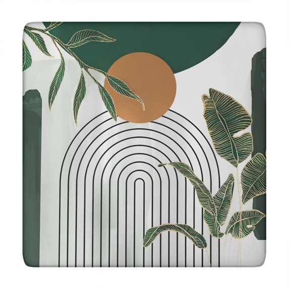 Elasticized Bohemian Table Cover 34x34, Floral Pattern Square Tablecloth with Fitted Edge for Dining Room and Party Setting