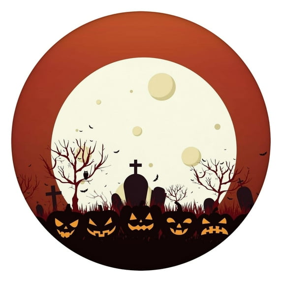 Elasticized Halloween Table Cover with Pumpkin Print - 44 Inch Round Stretch Cloth for Dining Kitchen Party Setting