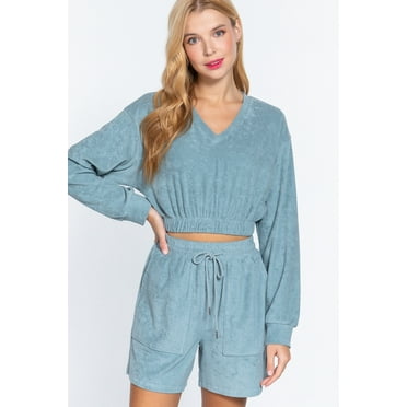 Elasticized Hem Terry Towelling Top L